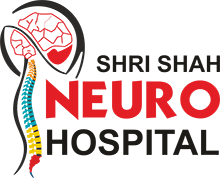 Logo for Shri Shah Neuro Hospital, featuring a stylized human head, brain, and colored spine, with the hospital name in bold text beside the image.
