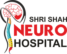 Logo for Shri Shah Neuro Hospital, featuring a stylized human head, brain, and colored spine, with the hospital name in bold text beside the image.