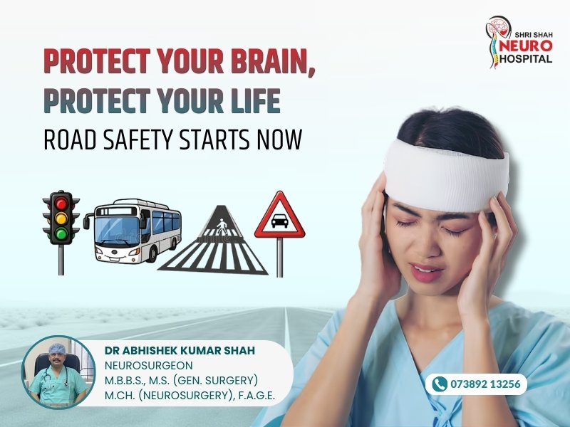 Stay safe on roads – prevent brain injuries with helmet safety; Traumatic Brain Injury treatment in Bilaspur by Dr. Abhishek Kumar Shah, expert Neurosurgeon in Bilaspur.